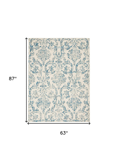 5' X 7' Cream Damask Power Loom Area Rug