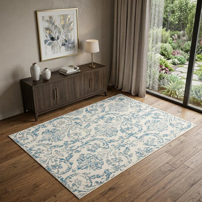 4' X 6' Cream Damask Power Loom Area Rug