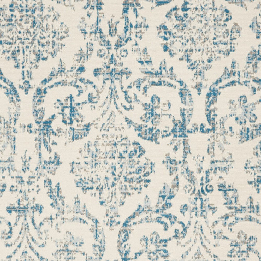 4' X 6' Ivory And Blue Damask Area Rug