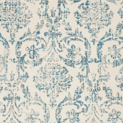 4' X 6' Ivory And Blue Damask Area Rug