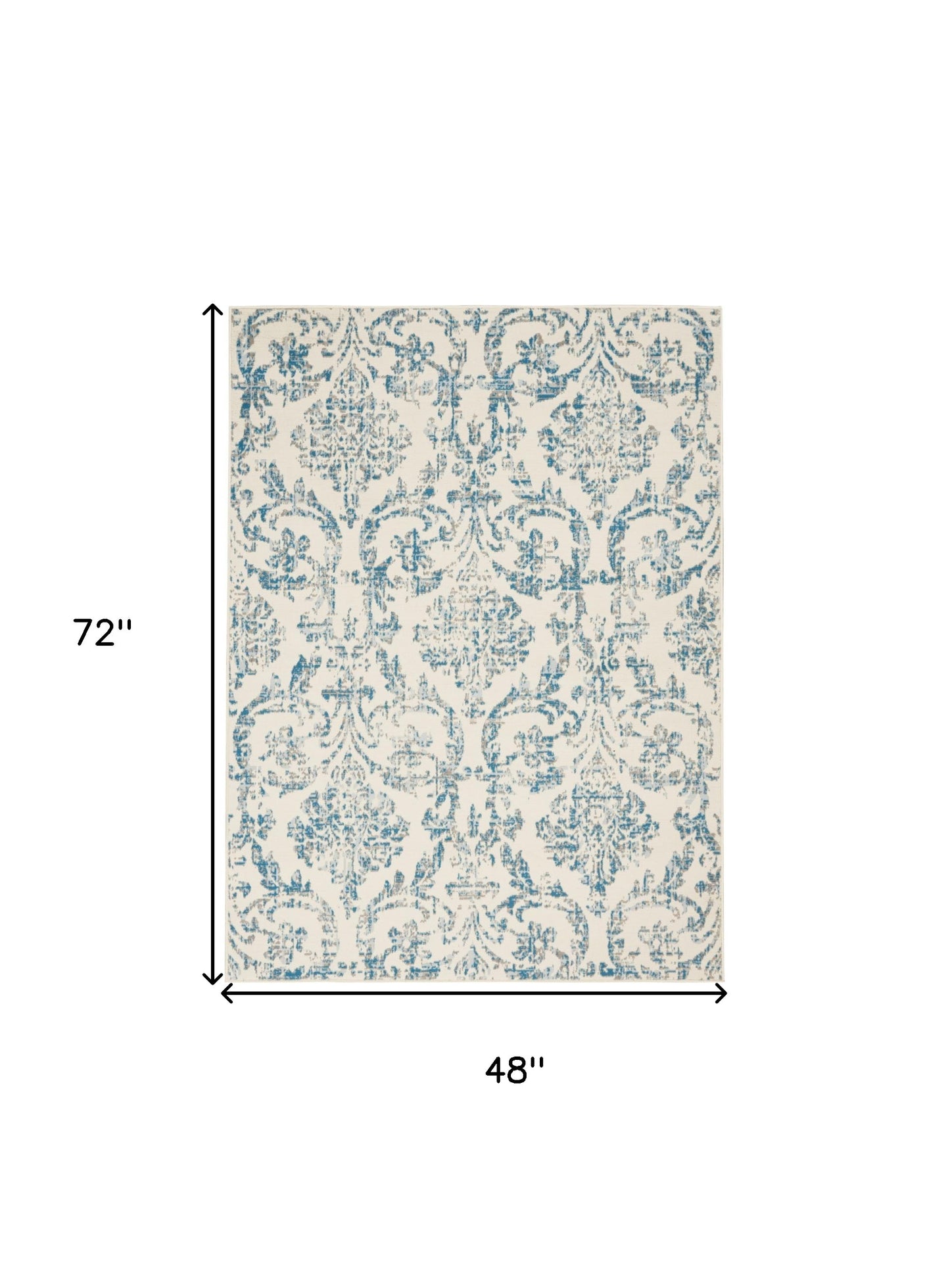 4' X 6' Cream Damask Power Loom Area Rug