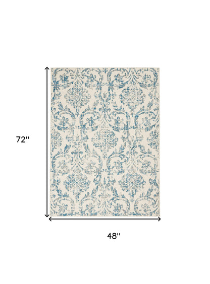 4' X 6' Cream Damask Power Loom Area Rug