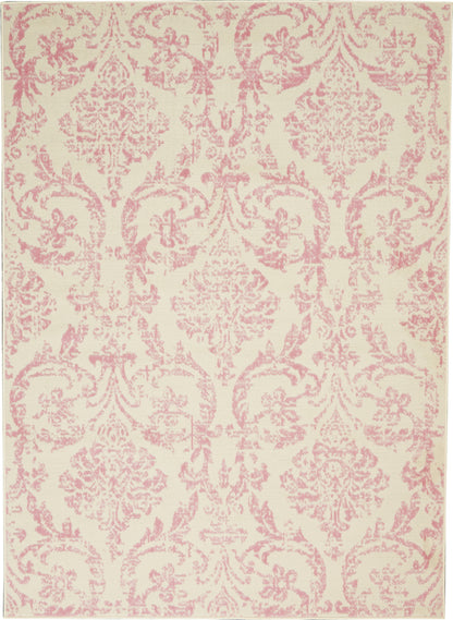 6' X 9' Beige and Pink Floral Power Loom Non Skid Area Rug