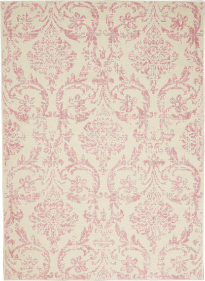 6' X 9' Beige and Pink Floral Power Loom Non Skid Area Rug