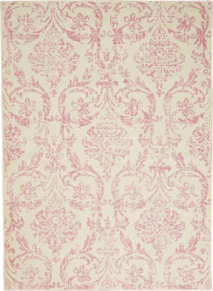 6' X 9' Beige and Pink Floral Power Loom Non Skid Area Rug