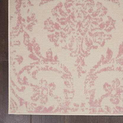 6' X 9' Ivory And Pink Damask Area Rug