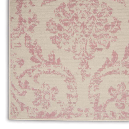 6' X 9' Ivory And Pink Damask Area Rug