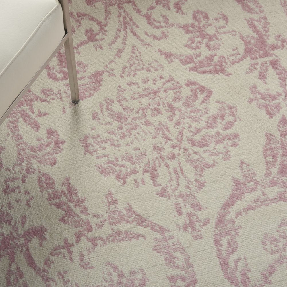 6' X 9' Ivory And Pink Damask Area Rug