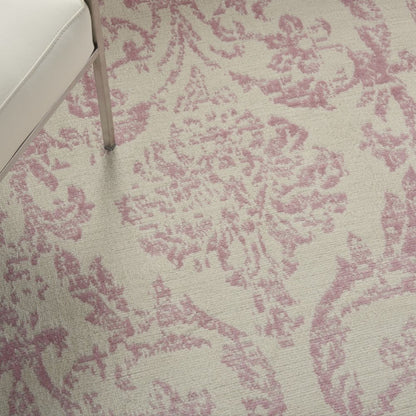 6' X 9' Ivory And Pink Damask Area Rug