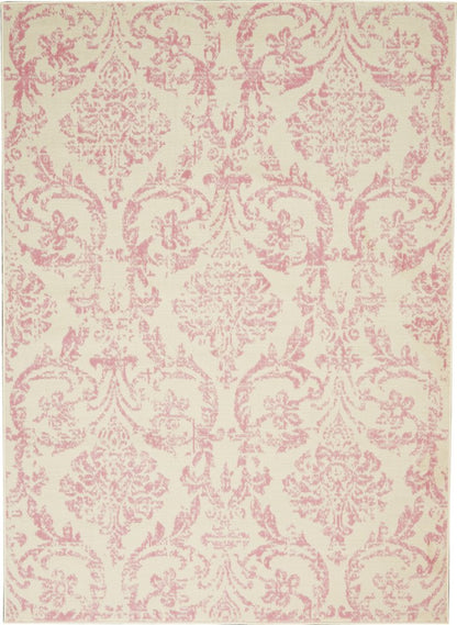 6' X 9' Beige and Pink Floral Power Loom Non Skid Area Rug