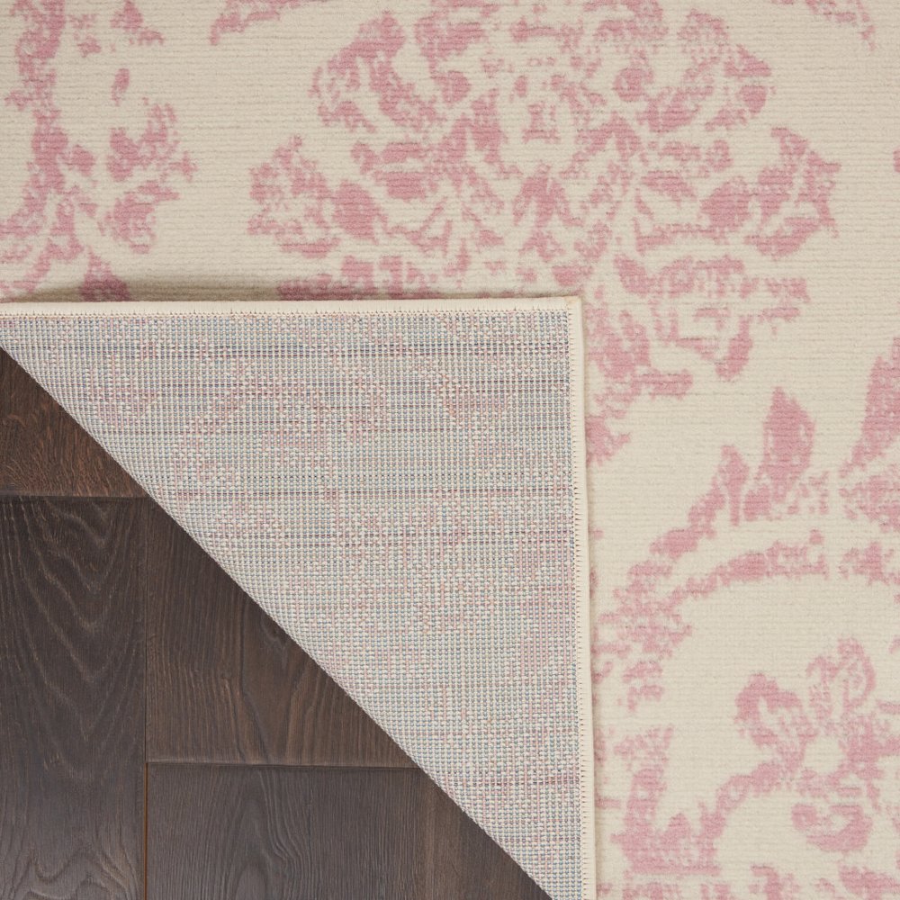 6' X 9' Ivory And Pink Damask Area Rug