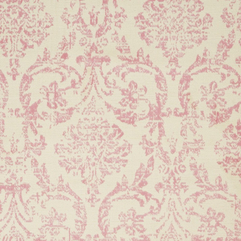 6' X 9' Ivory And Pink Damask Area Rug