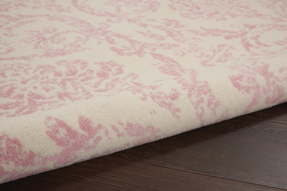 4' X 6' Ivory And Pink Damask Area Rug
