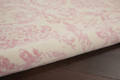 4' X 6' Ivory And Pink Damask Area Rug