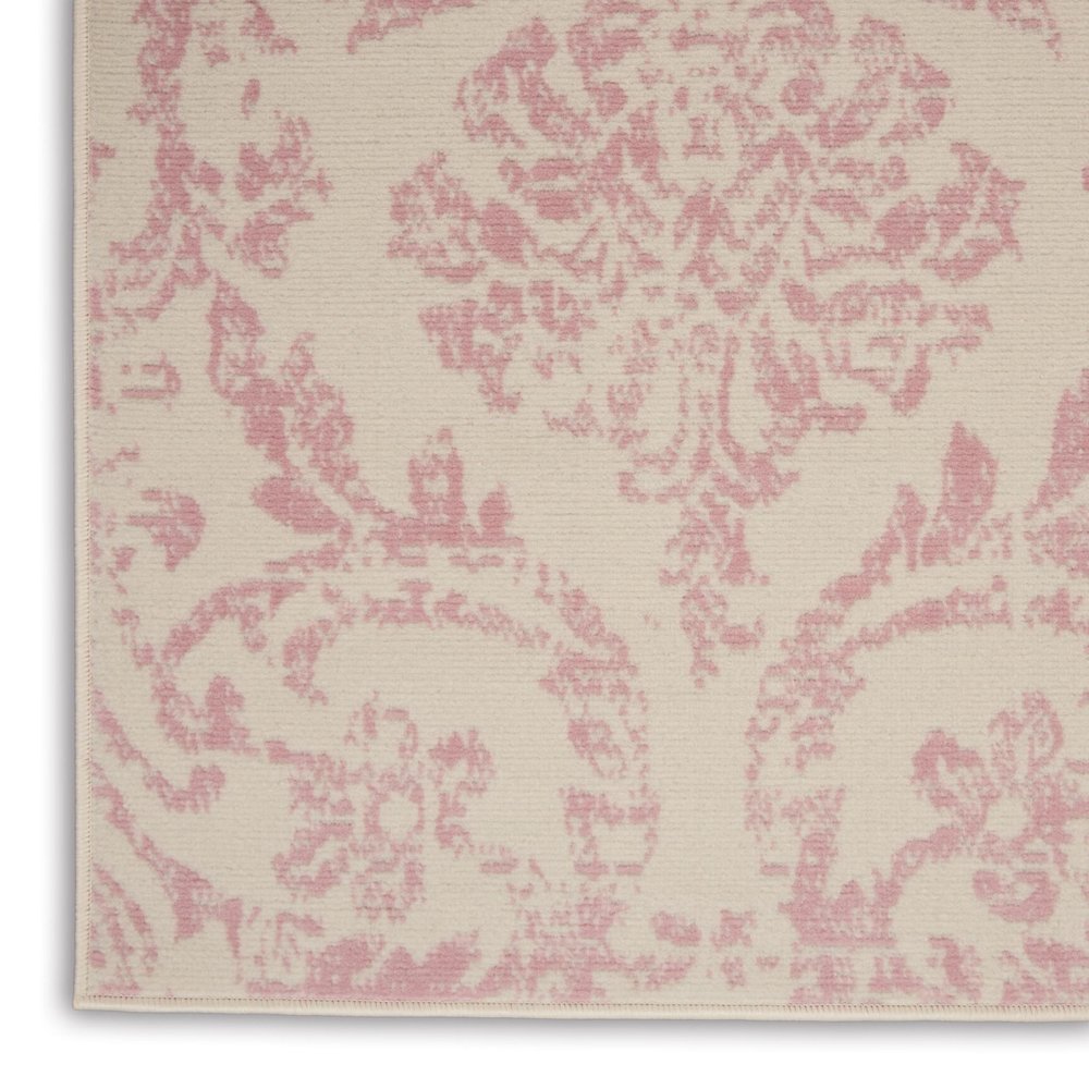 4' X 6' Ivory And Pink Damask Area Rug