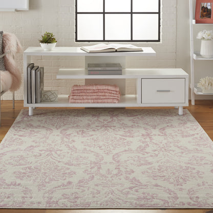 4' X 6' Cream Damask Power Loom Area Rug