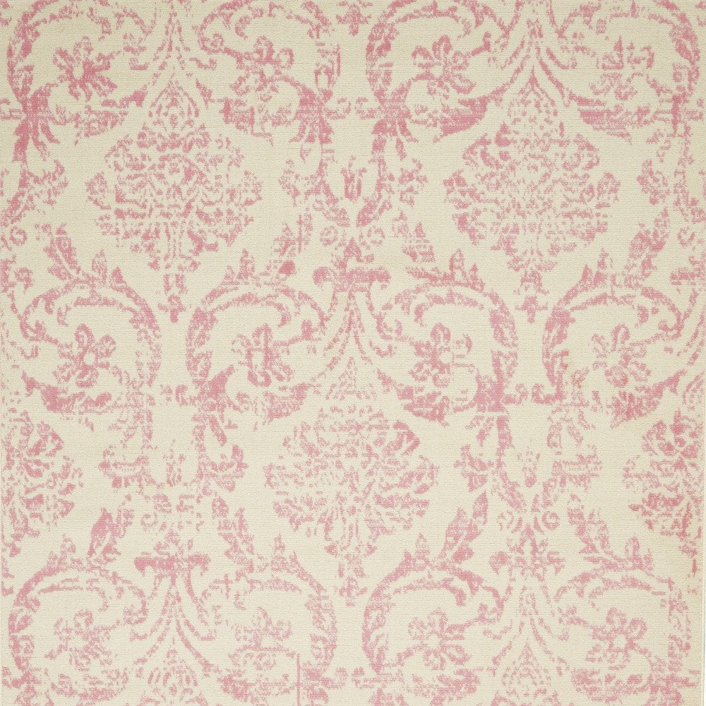 4' X 6' Ivory And Pink Damask Area Rug