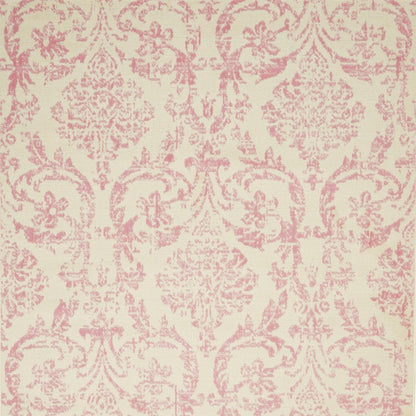4' X 6' Ivory And Pink Damask Area Rug