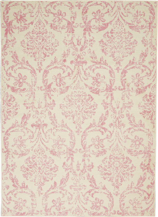 5' X 7' Cream Damask Power Loom Area Rug