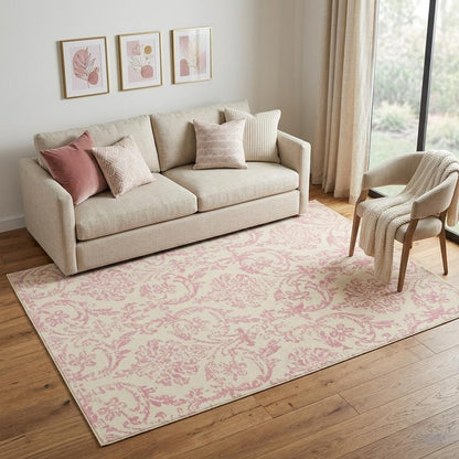 5' X 7' Cream Damask Power Loom Area Rug
