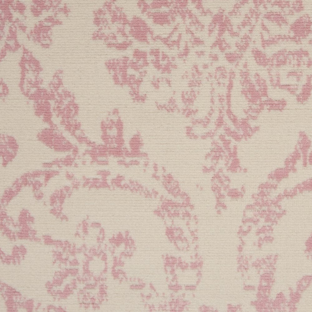 5' X 7' Ivory And Pink Damask Area Rug