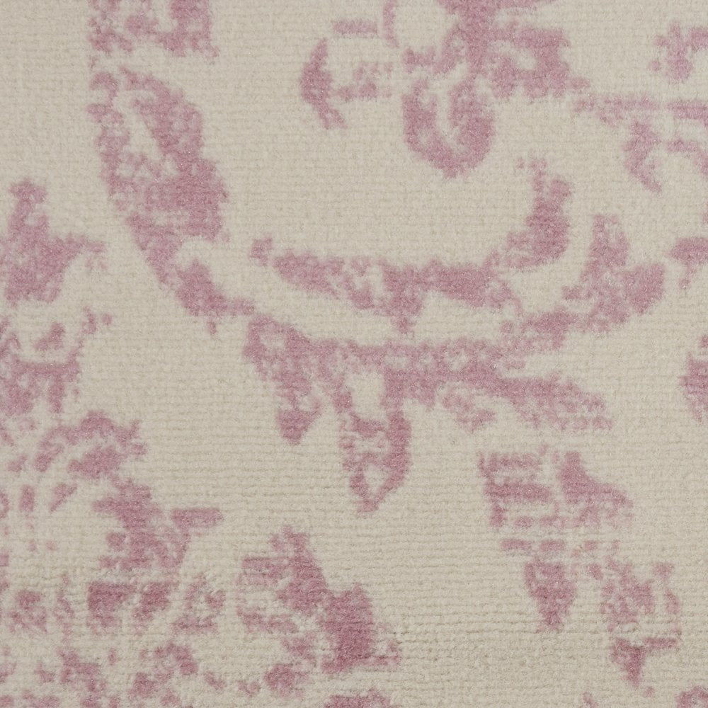 5' Ivory And Pink Damask Round Rug