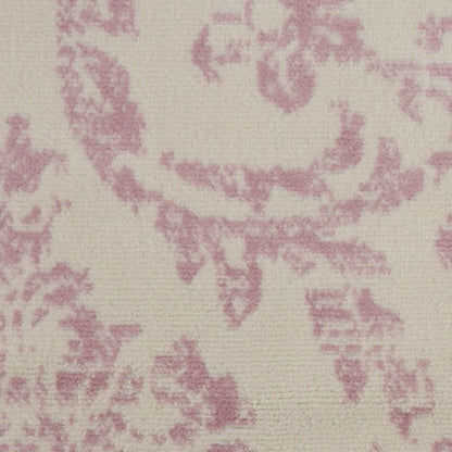 5' Ivory And Pink Damask Round Rug