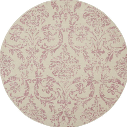 5' Cream Round Damask Power Loom Area Rug