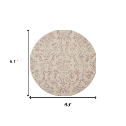 5' Cream Round Damask Power Loom Area Rug