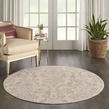 5' Cream Round Damask Power Loom Area Rug