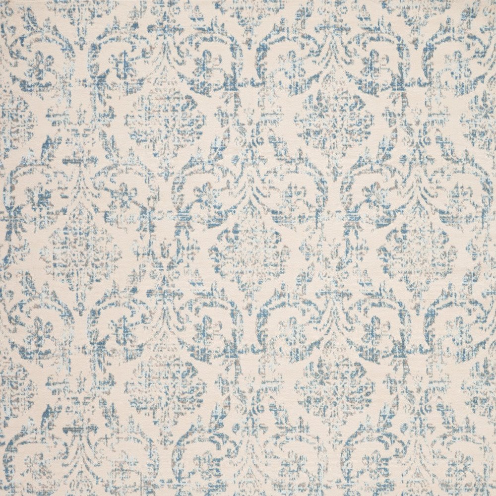8' X 10' Ivory And Blue Damask Area Rug