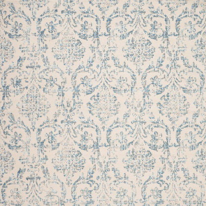 8' X 10' Ivory And Blue Damask Area Rug