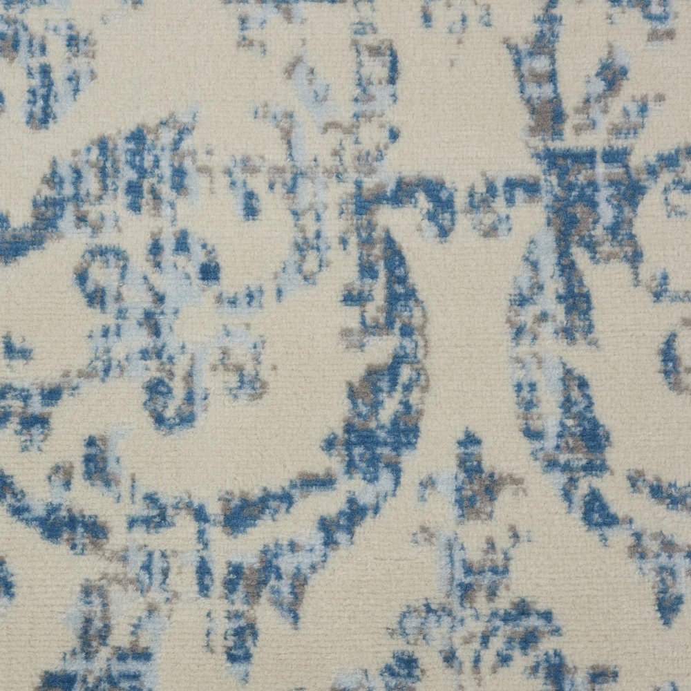 8' X 10' Ivory And Blue Damask Area Rug