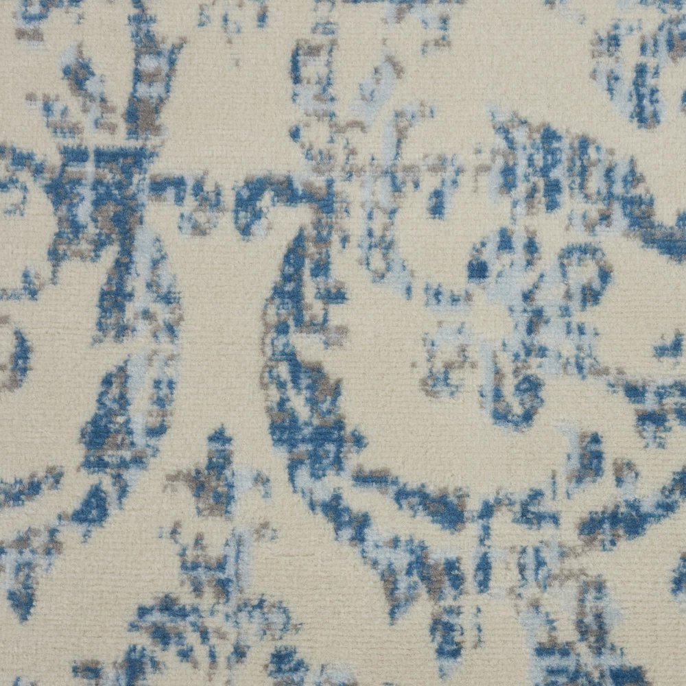 8' X 10' Ivory And Blue Damask Area Rug