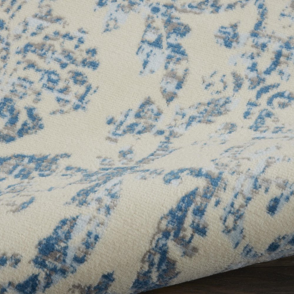 8' X 10' Ivory And Blue Damask Area Rug