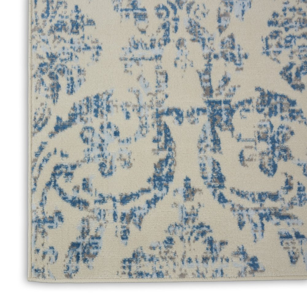 8' X 10' Ivory And Blue Damask Area Rug