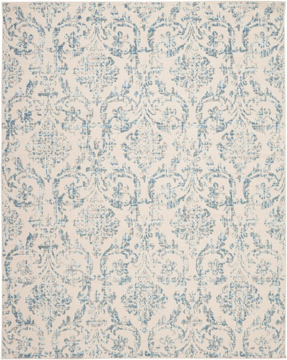 8' X 10' Ivory And Blue Damask Area Rug