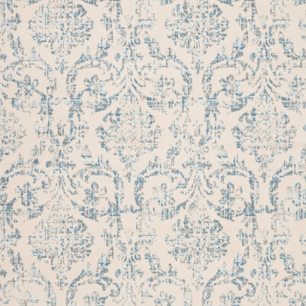 8' X 10' Ivory And Blue Damask Area Rug