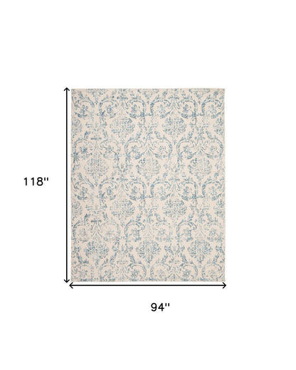 8' X 10' Cream Damask Power Loom Non Skid Area Rug