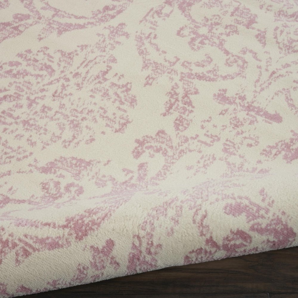 8' X 10' Ivory And Pink Damask Area Rug