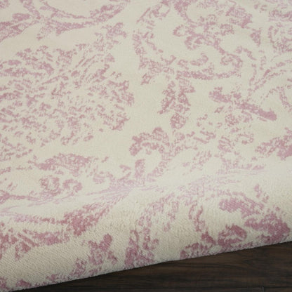 8' X 10' Ivory And Pink Damask Area Rug
