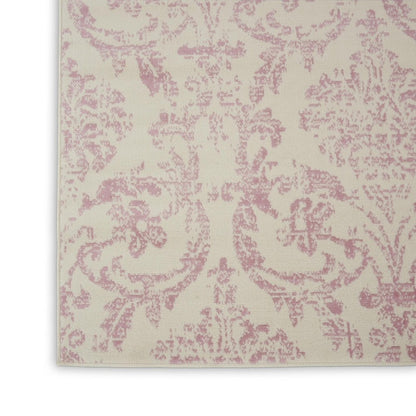 8' X 10' Ivory And Pink Damask Area Rug