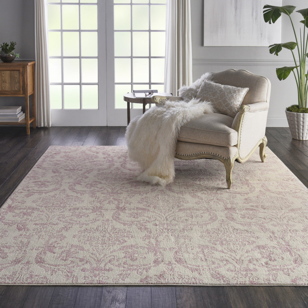 8' X 10' Cream Damask Power Loom Area Rug