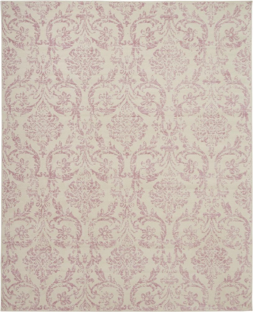8' X 10' Ivory And Pink Damask Area Rug