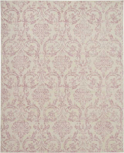8' X 10' Ivory And Pink Damask Area Rug