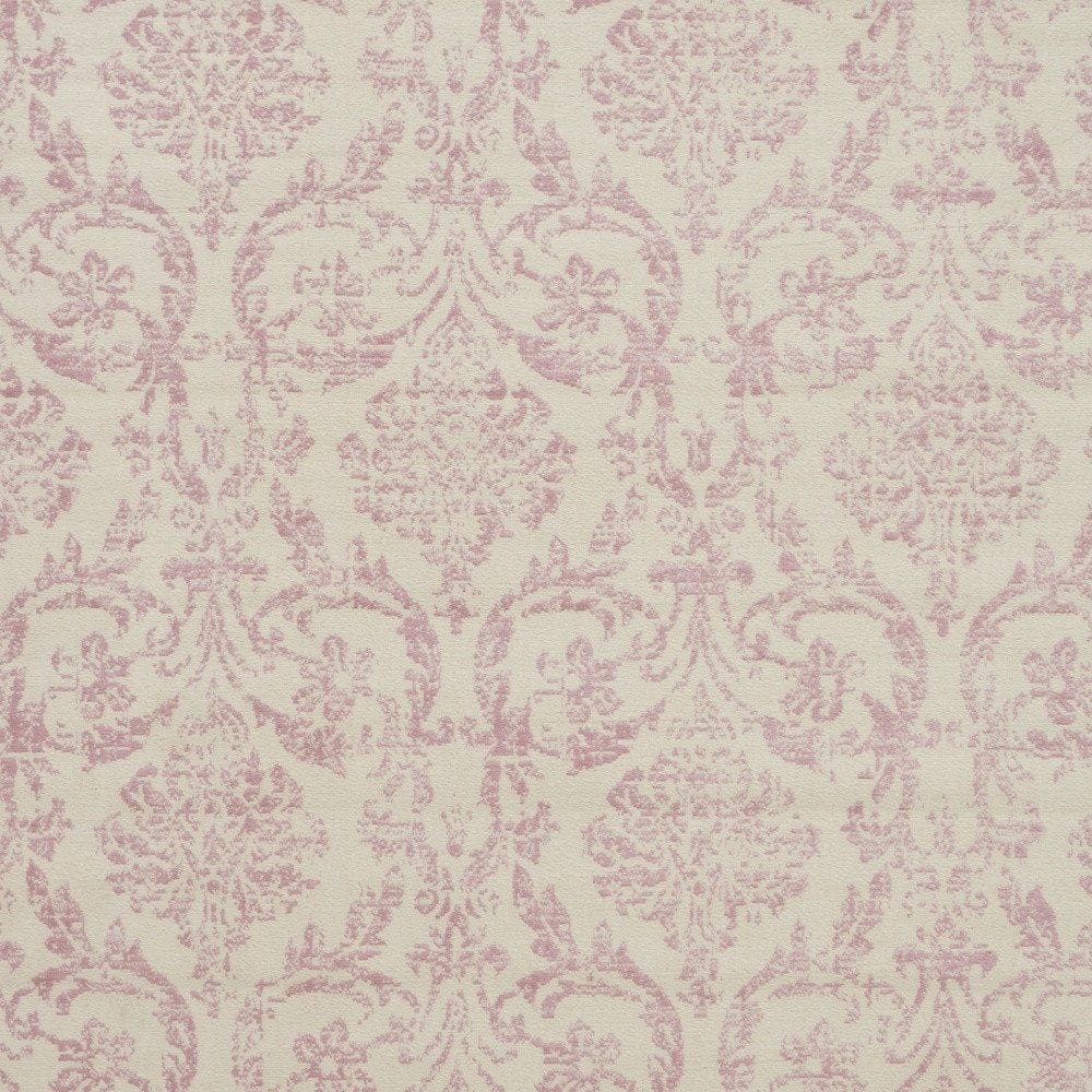 8' X 10' Ivory And Pink Damask Area Rug