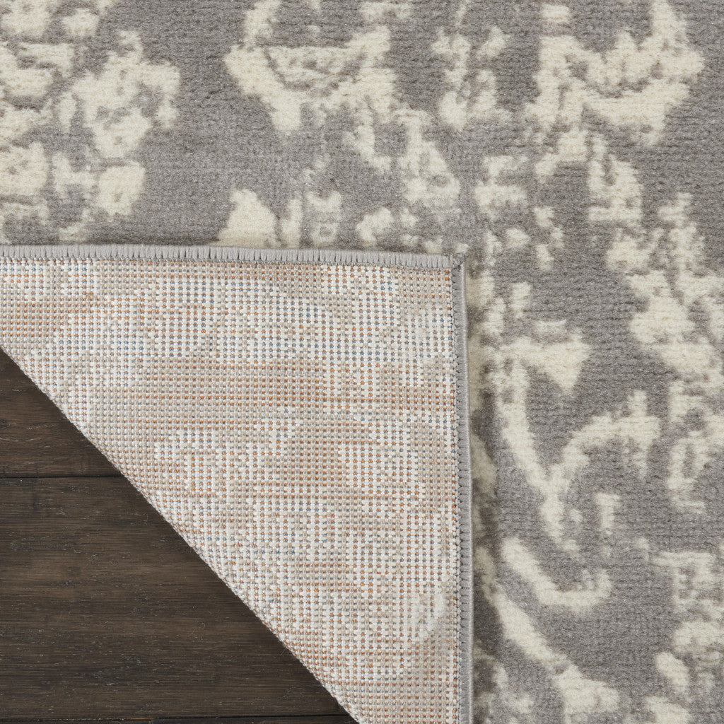 7' Gray Damask Power Loom Runner Rug