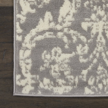 7' Gray Damask Power Loom Runner Rug