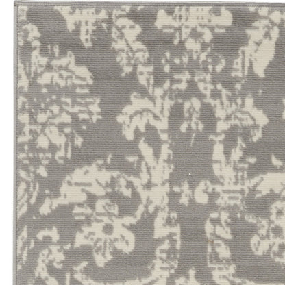 7' Gray Damask Power Loom Runner Rug