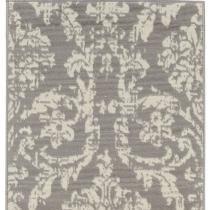 7' Gray Damask Power Loom Runner Rug